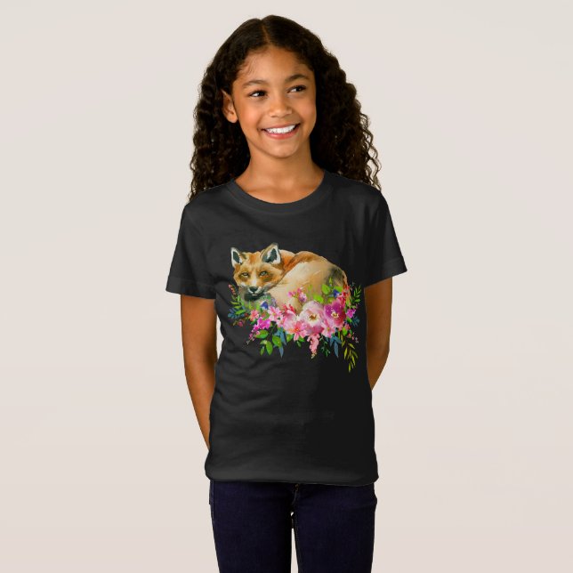 T-shirt de Fox rouge et de fille florale (Devant entier)
