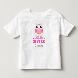 T-shirt de grande soeur, hibou rose mignon et nom