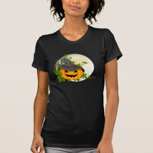 T-shirt de Halloween de citrouille de cou de scoop