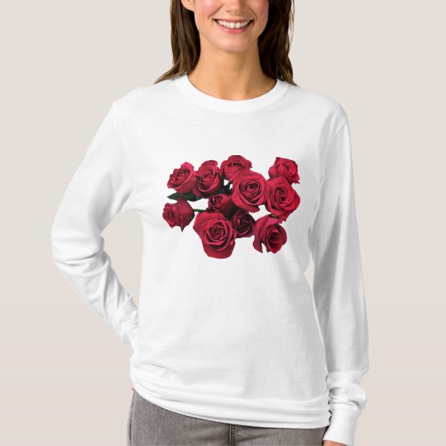 T-shirt de jardin de fleurs de rose rouge (Devant)