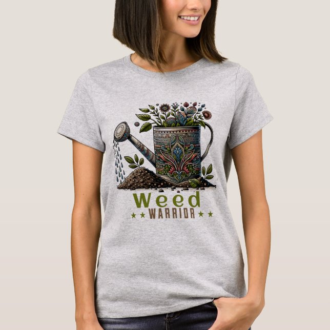 T-shirt de jardinage gris de guerrier de mauvaises (Devant)