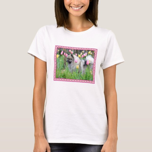T-shirt de Keeshond de tulipes de ressort (Devant)