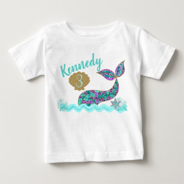 T-shirt de la fête d'anniversaire de la sirène, su (Devant)