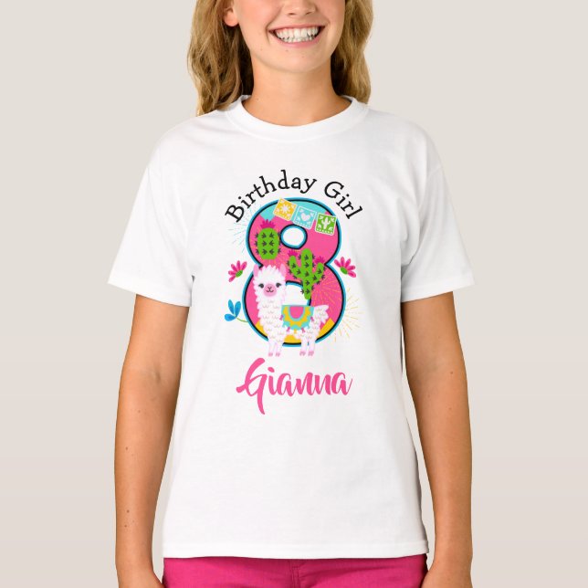 T-shirt de la Fille lama fête de huit ans (Devant)