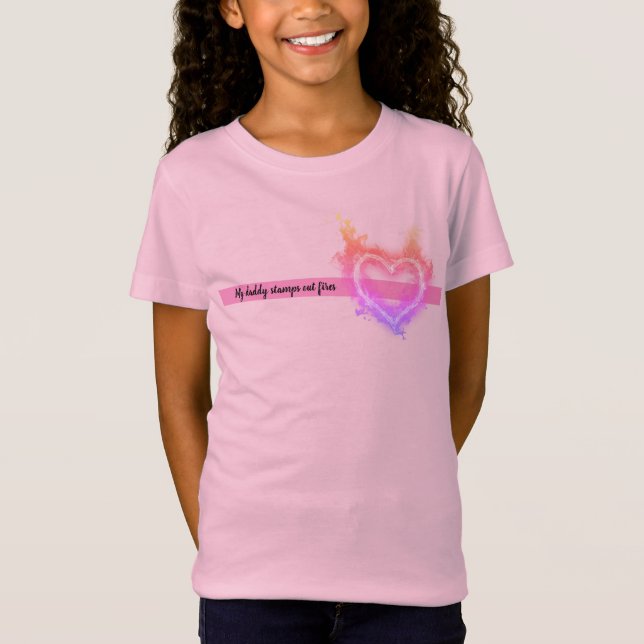 T-shirt de la fille Mon père Pompier Texte personn (Devant)
