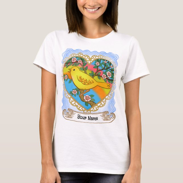 T-shirt de la grand-mère du coeur des oiseaux jaun (Devant)