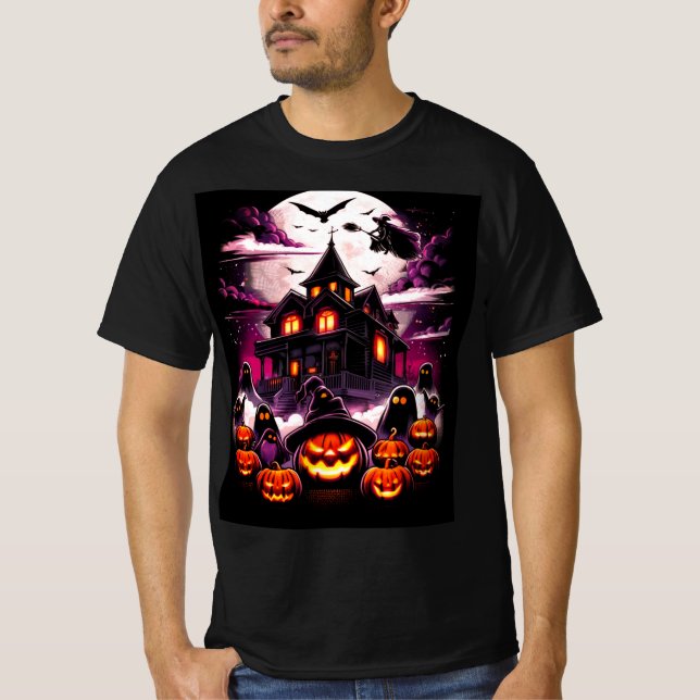 T-shirt de la maison d'Halloween - sorcière, fantô (Devant)