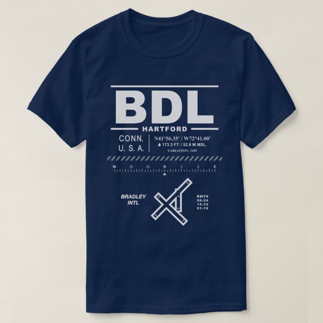 T-Shirt de l'aéroport international de Bradley (BD (Design devant)