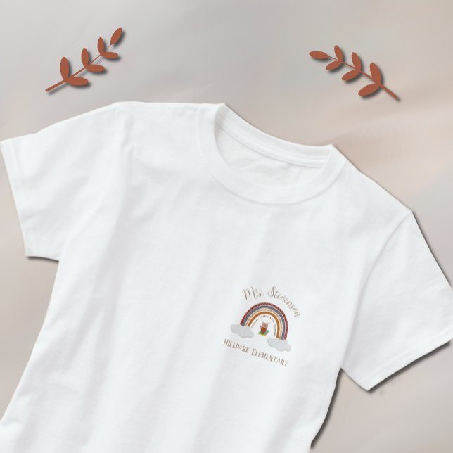 T-shirt de l'enseignant Owl & Rainbow avec nom de  (Créateur téléchargé)