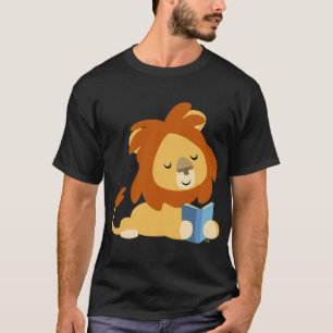 T-shirt de lion de bande dessinée de lecture
