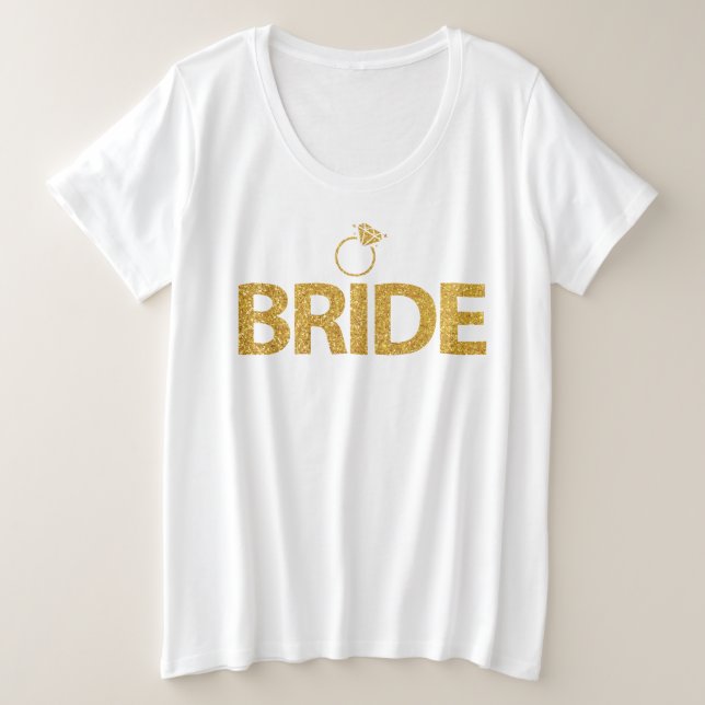 T-shirt de mariée Faux Gold Sequins Plus Taille (Design devant)