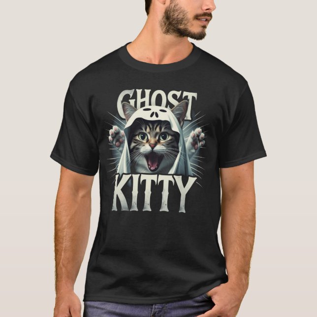 T-shirt de mème Halloween Ghost Kitty (Devant)
