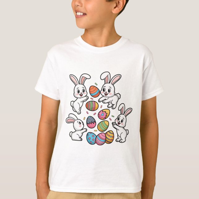 T-shirt De Mignons lapins Jetant Des Oeufs De Pâques (Devant)