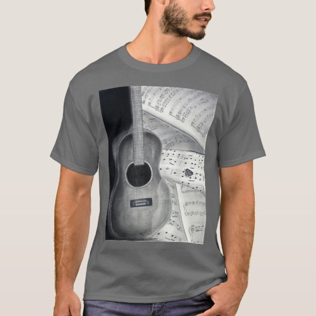 T-shirt de musique de guitare et de feuille (Devant)
