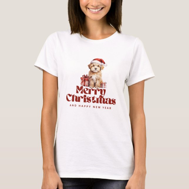 T-shirt de Noël à chiot père Noël - T-shirt de vac (Devant)