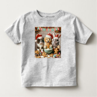 T-shirt de Noël avec chien, chat, lapin