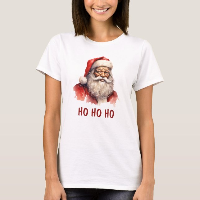 T-shirt de Noël Black Père Noël Ho Ho Ho Christmas (Devant)