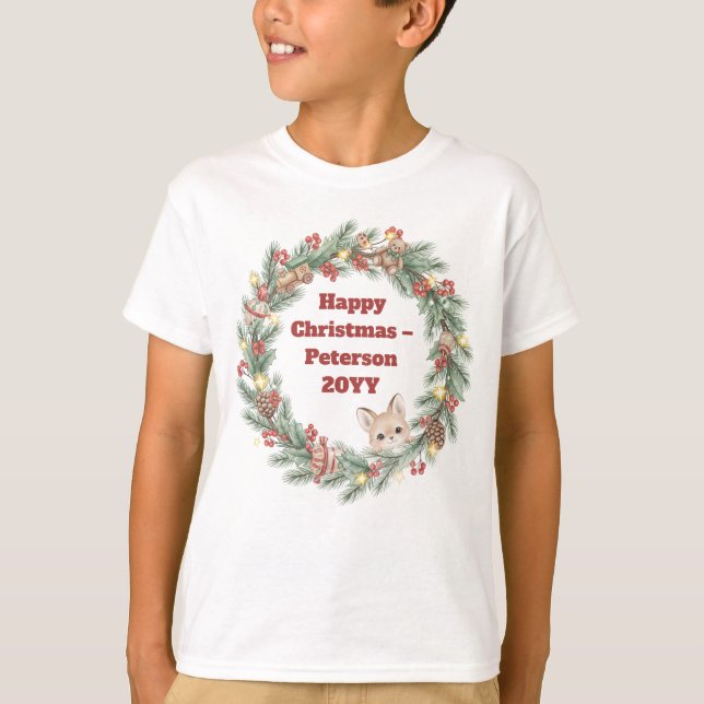 T-shirt de Noël de famille - couronne de Noël (Devant)