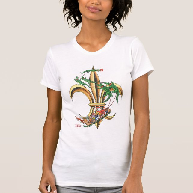T-shirt de Noël de Fleur-De-lis de Père Noël et (Devant)
