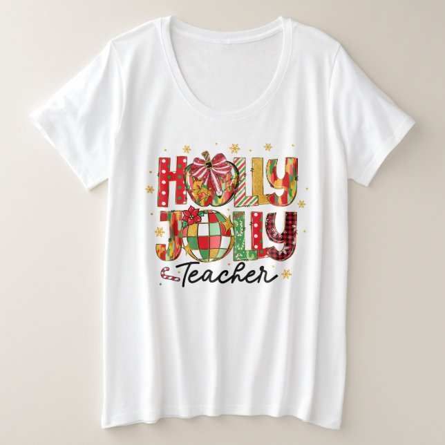 T-shirt de Noël de l'enseignant Holly Jolly (Design devant)