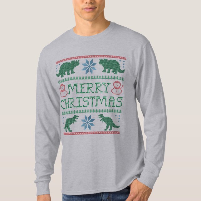 T-shirt de Noël laide Dinosaure pour hommes (Devant)