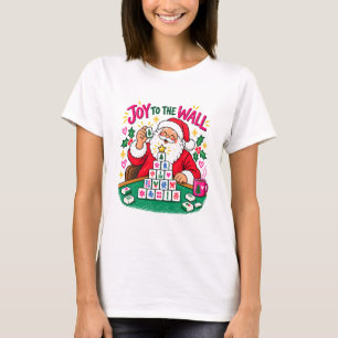 T-shirt de Noël Mahjong Santa Joie au mur Rose
