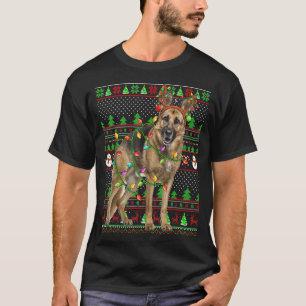 T-shirt de Noël moche éclairage Chien Berger Allem