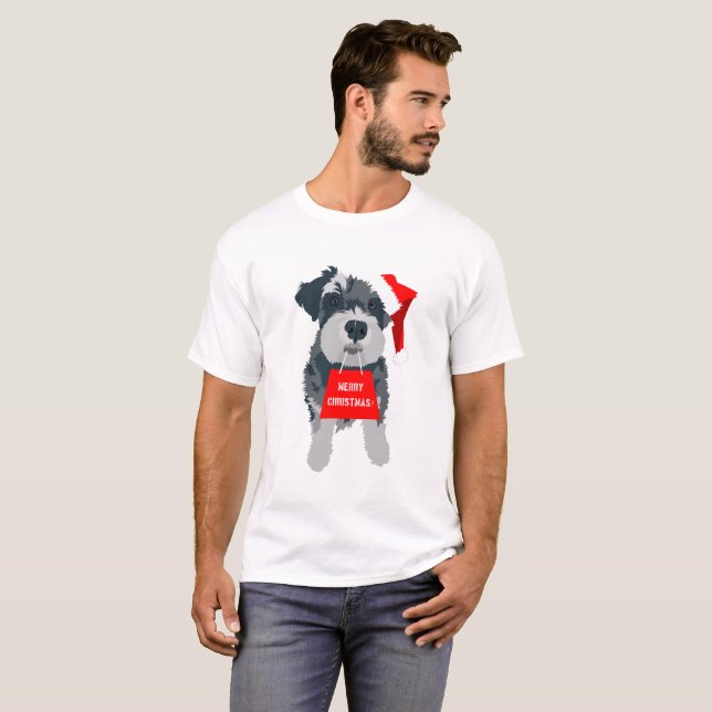 T-shirt de Noël Schnauzer Chien Santa Hat (Devant entier)