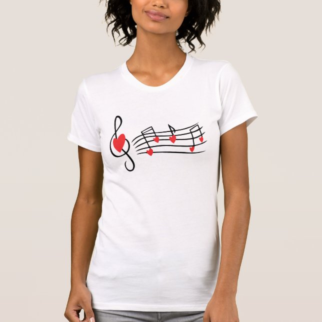 T-shirt de notes musicales de coeur d'amour (Devant)