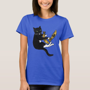 T-shirt de pêche pour chat noir et blanc