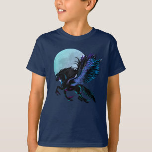 T-shirt de Pegasus noir et de lune bleue