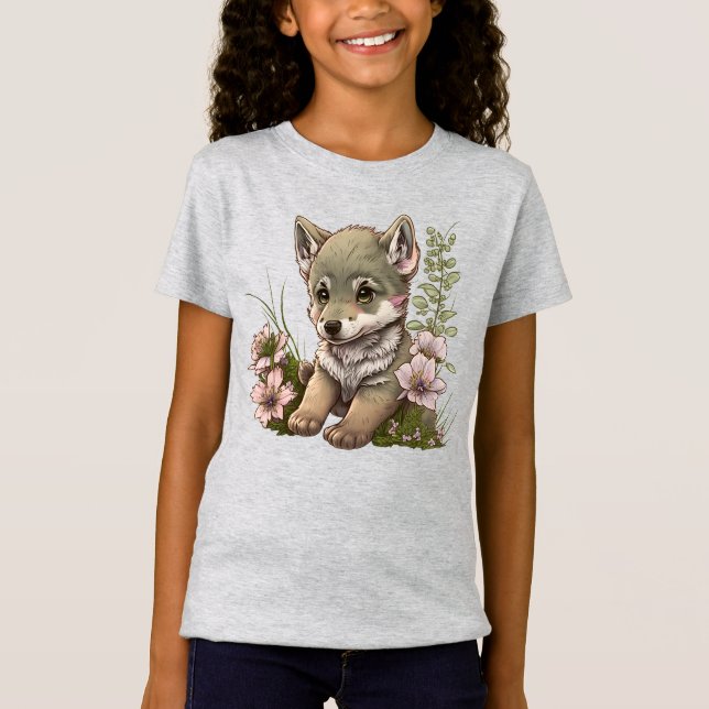 T-Shirt de petite fille de loup de patient (Devant)