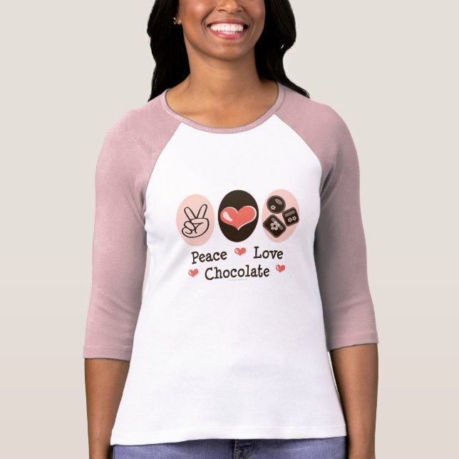T-shirt de raglan de chocolat d'amour de paix (Devant)