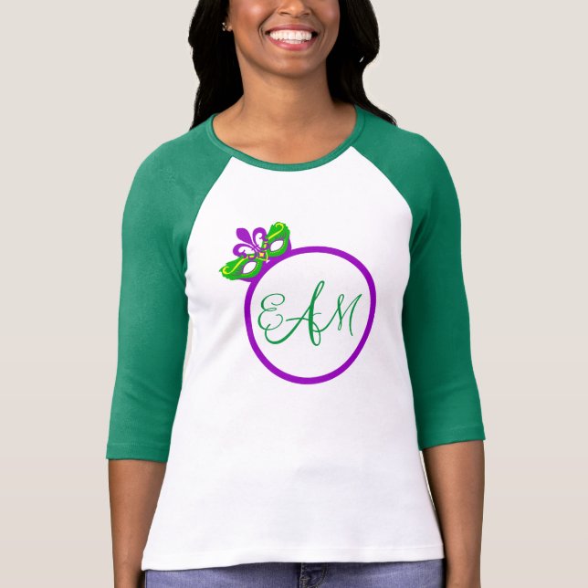 T-shirt de raglan de douille du monogramme 3/4 de (Devant)