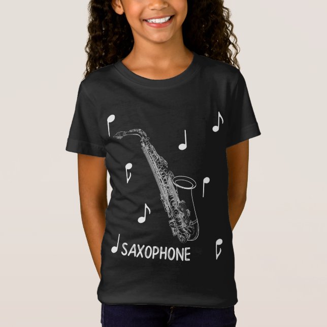 T-shirt de saxophone de notes musicales (Devant)