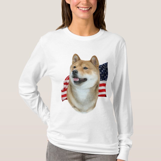 T-shirt de Shiba Inu et de drapeau (Devant)