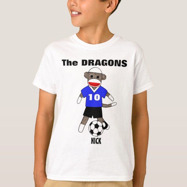 T-shirt de singe de chaussette du football (bleu) (Devant)
