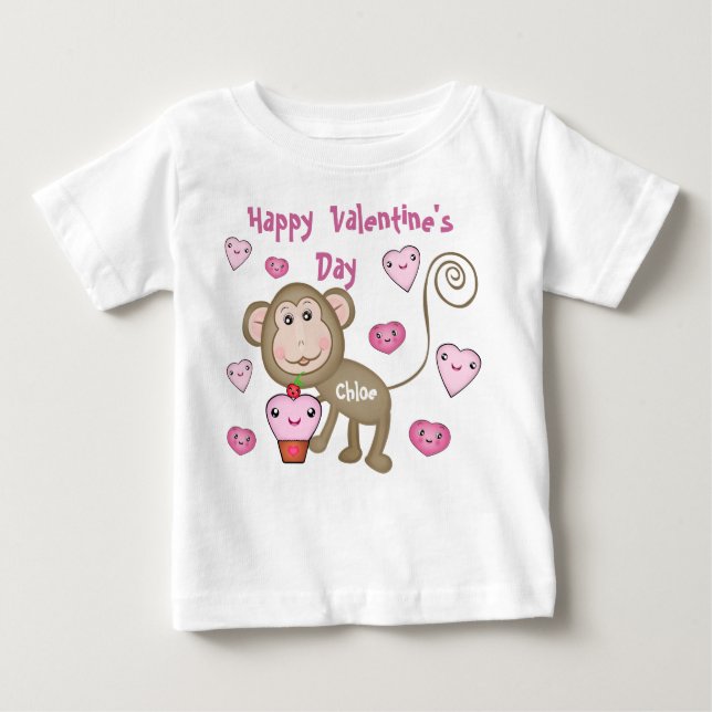 T-shirt de singe de la Saint-Valentin du bébé fait (Devant)