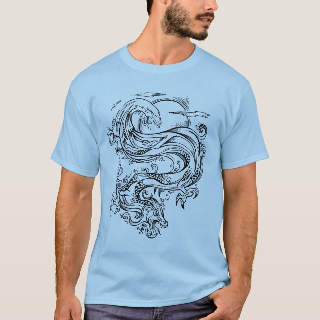 T-shirt de style de croquis de dragon d'eau (Devant)
