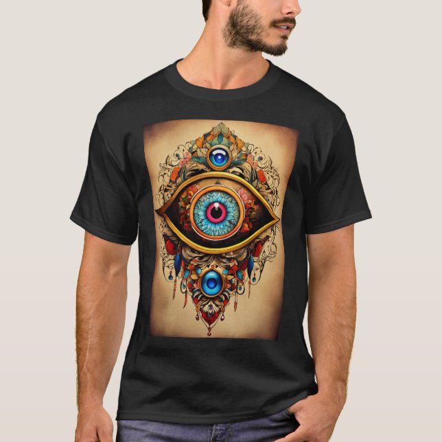T-shirt de style tatouage pour yeux maléfiques ins (Devant)