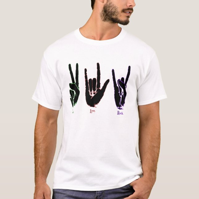 T-shirt de symboles de main de roche d'amour de (Devant)