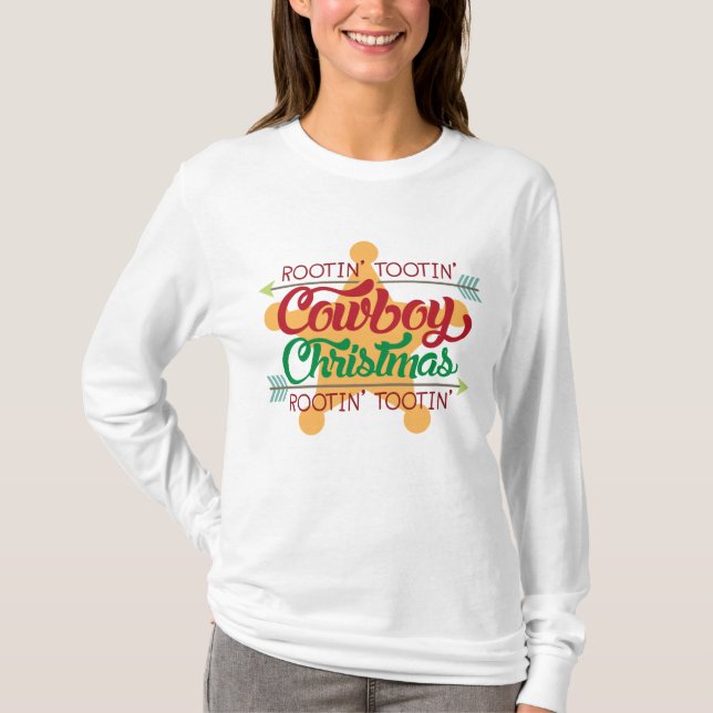 T-shirt de vacances de Noël de cowboy de Rootin (Devant)