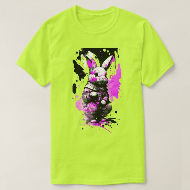 T-shirt de vacances lapin de Pâques noir et rose (Design devant)
