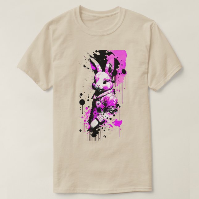 T-shirt de vacances lapin de Pâques noir et rose (Design devant)