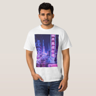 T-shirt de ville de nuit de Vaporwave