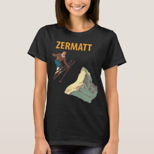 T-shirt de voyage rétro sur le ski à Zermatt en Su