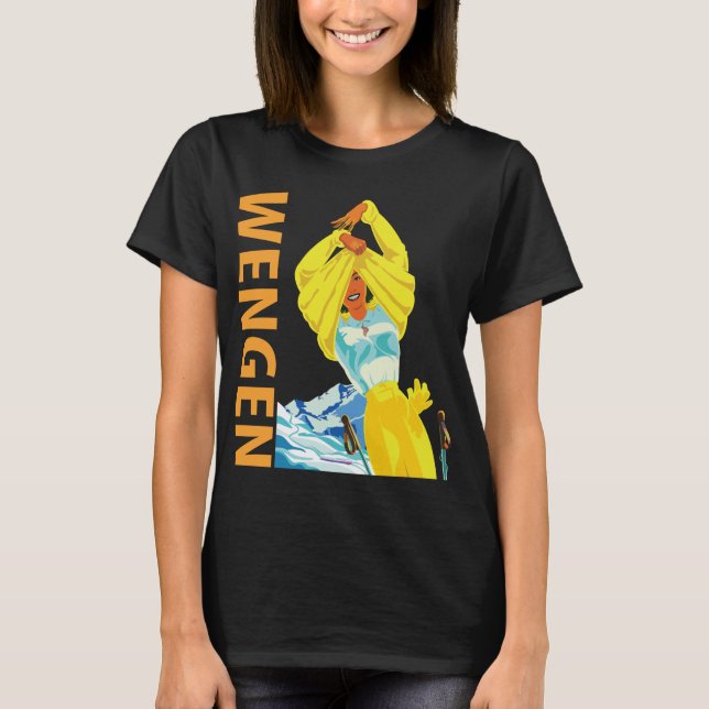 T-Shirt de voyage rétro Wengen Alpes suisses Solei (Devant)