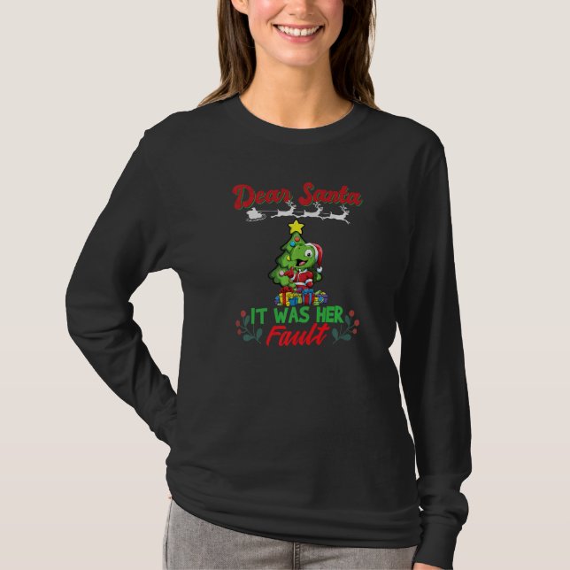 T-shirt Dear Santa It Was Her Fault Siblings Matching Xmas (Devant)