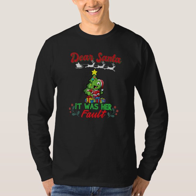 T-shirt Dear Santa It Was Her Fault Siblings Matching Xmas (Devant)
