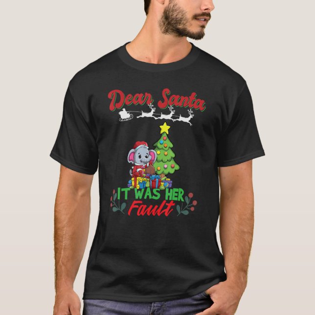 T-shirt Dear Santa It Was Her Fault Siblings Matching Xmas (Devant)